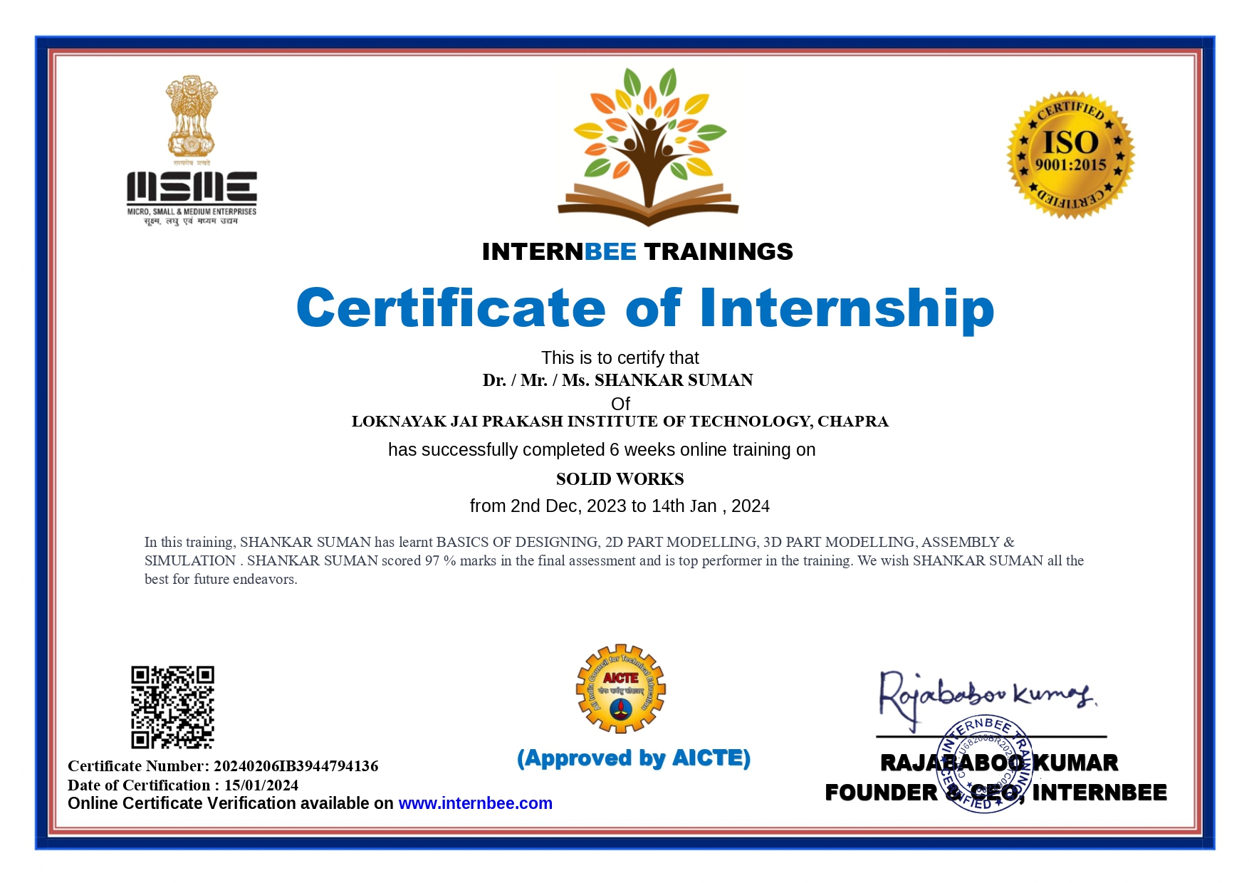 sample certificate